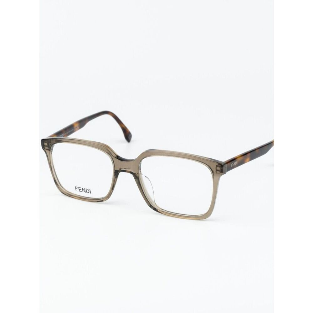 Fendi Men Eyeglasses Transparent Brown Square FE50032I 057 NEW AUTHENTIC